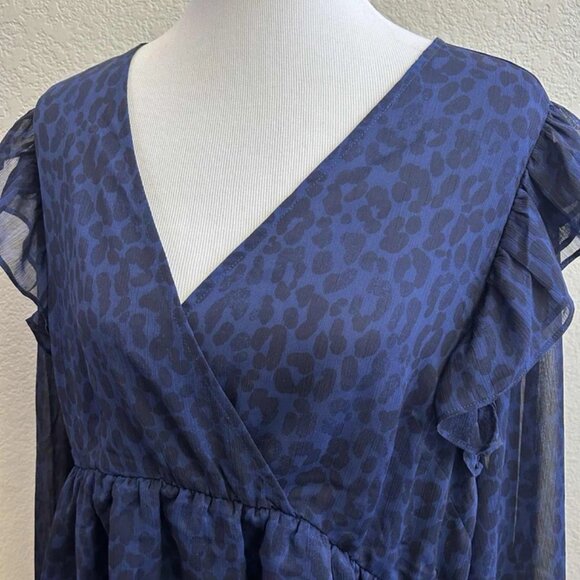 NEW Torrid Chiffon Ruffled Women's Navy Leopard Blouse Top 2X / 18-20 - Picture 2 of 8